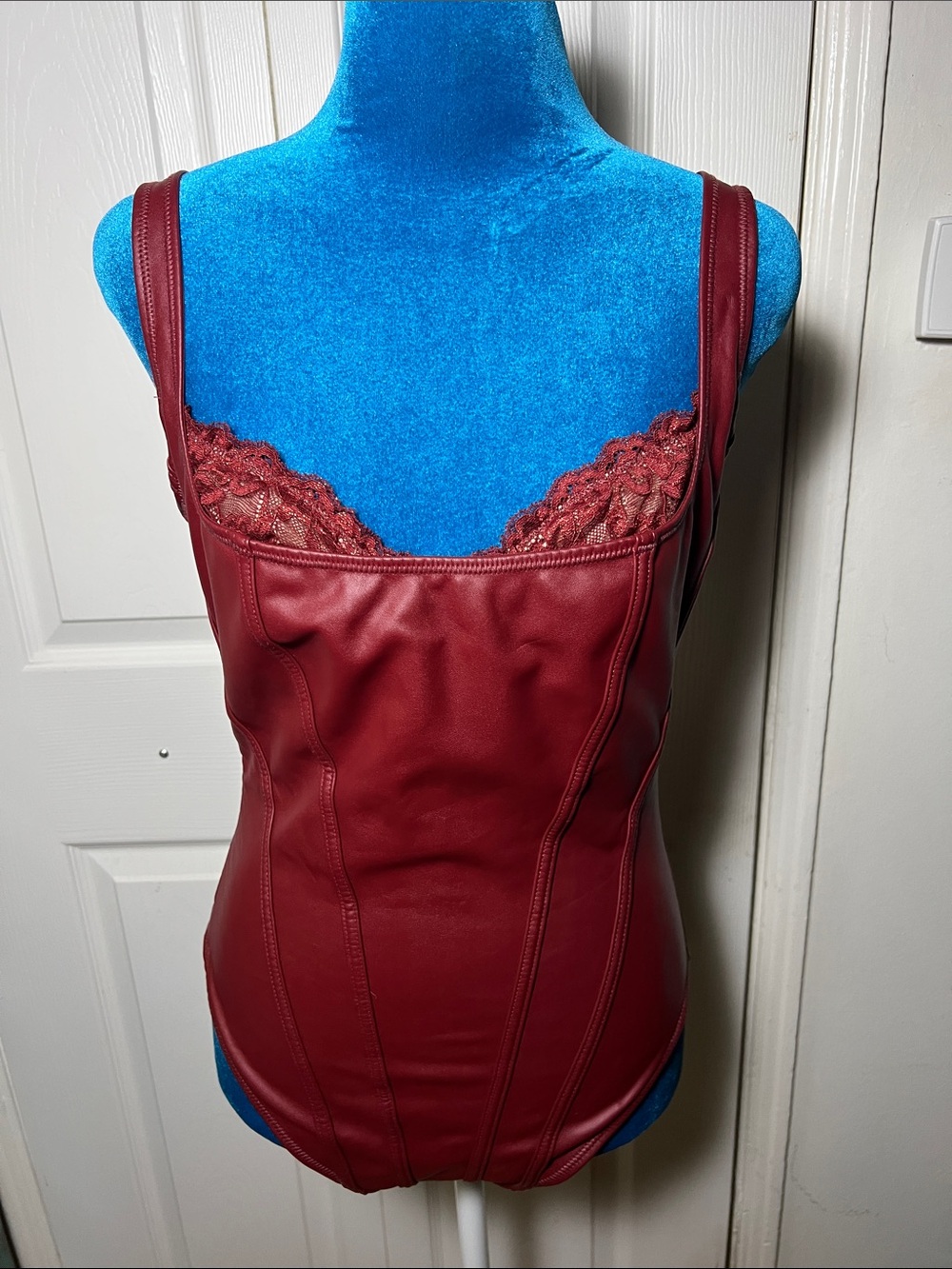 NWOT Popilush Faux Leather Lace trim Bodysuit Women’s Medium